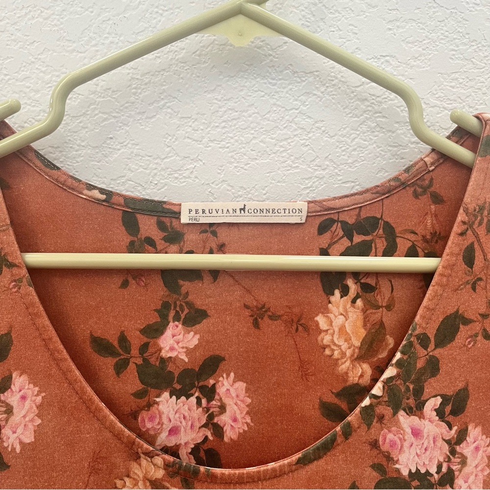 Peruvian Connection Rust Floral Midi Dress with Pink Roses - Picture 2 of 7